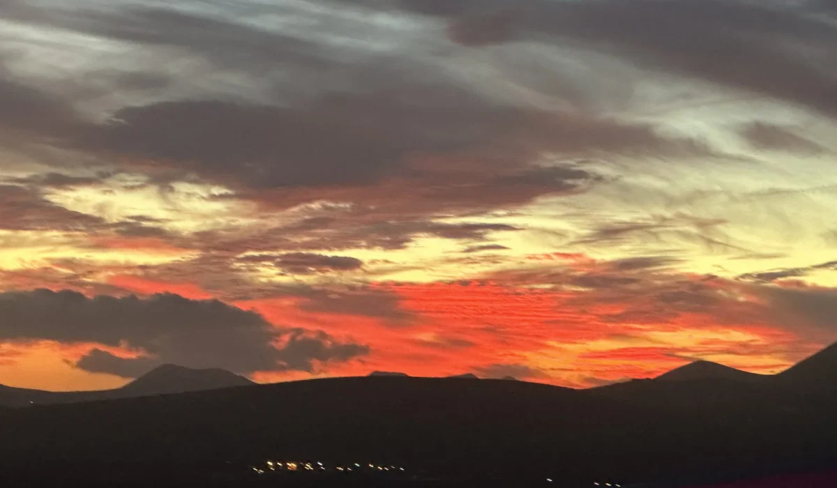 Red evening sky over the volcanoes, seen from the villa